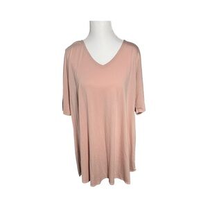 EILEEN FISHER Womens Pink Size Large Long Organic Cotton Short Sleeve Top‎